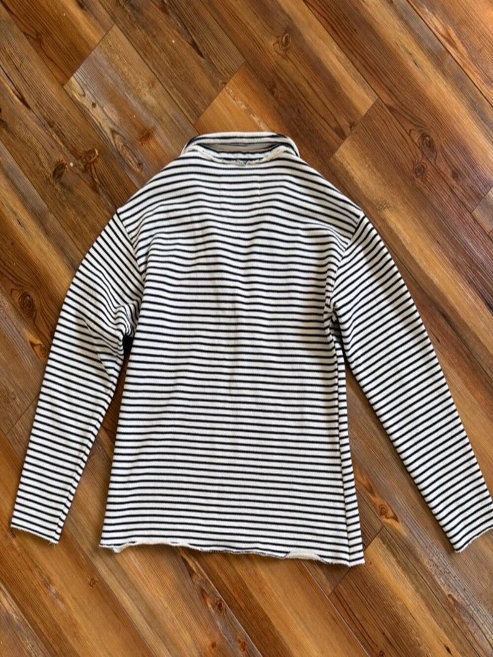 Frank & Eileen Patrick Popover Henley Striped Navy XS French Terry Top - Picture 12 of 12